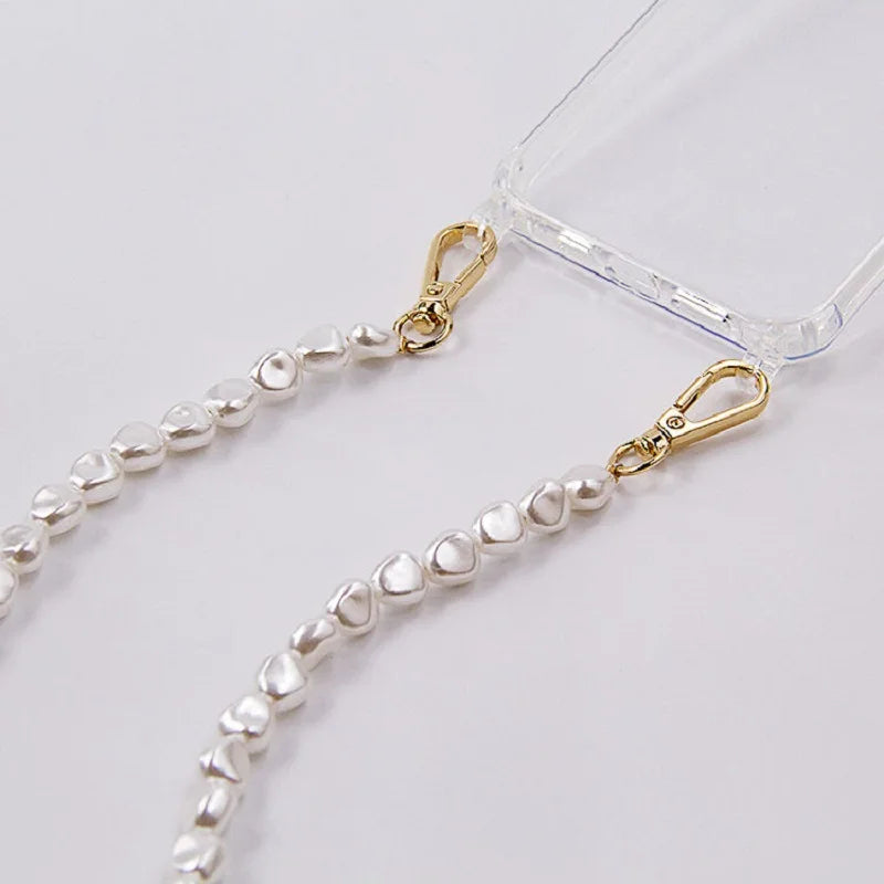 DIY Luxury Pearl Chain Crossbody Strap Shockproof Acrylic Lanyard Phone Case for iPhone 16 14 13 12 PRO 15 Pro Max X XS 7 8 Plus