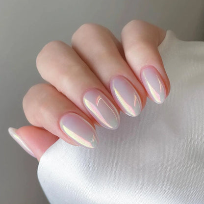 24Pcs Long Almond Fake Nails with White Edge Design Wearable French Press on False Nails Simple Full Cover Nail Tips Manicure