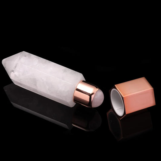 Rose Quartz Crystal Essential Oil Roll Bottle Beauty Massage Skin Care Tool for Facial Neck Body Muscle Relaxation