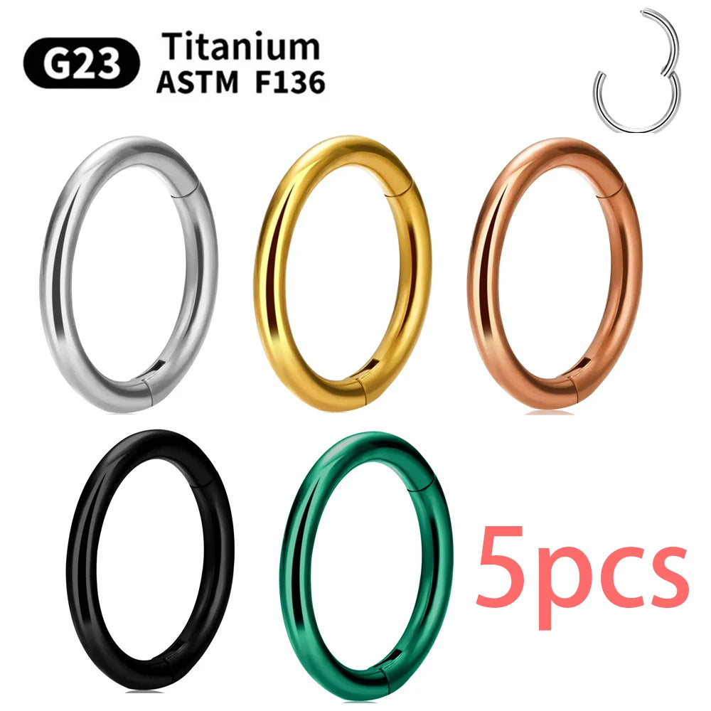 1/5Pcs Nose Rings G23 Titanium Lip Ring For Women And Men Piercing Jewelry Hoop Earrings Mixed Color Body Clips Hinged