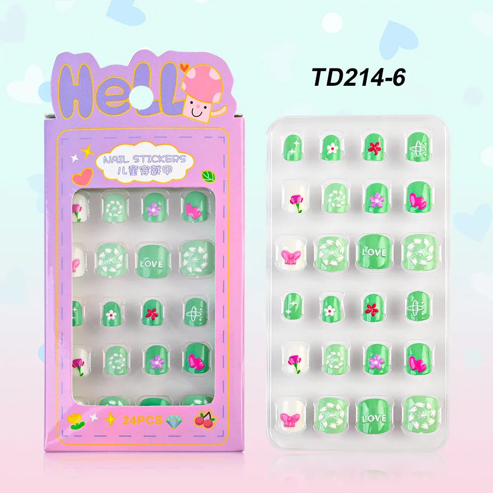 12pcs Kids 3D Stereo Sanrio Fake Nails Patch Sweet Girls Cute Cartoon Hello Kitty press on nails Kuromi Child Wearable FalseNail