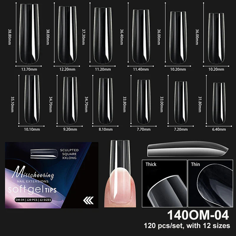 Luxury Acrylic False Nail Tips Almond Coffin Full Cover Super Clear Square Artificial Extension Soft Gel Tip Salon Manicure Tool
