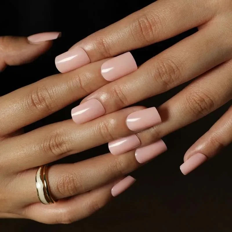 Solid Color Wearable Nail Art Fashion Red Blue Rose Pink Square Shape Finished False Nails Press on Nails with Glue Wholesale