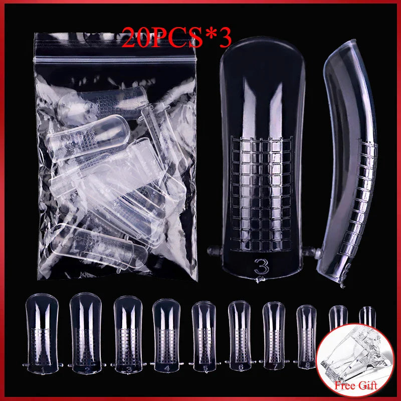 60Pcs/Bag Nail Forms For Nail Extension Half/Full Cover Nail Tips For Quick Building UV Gel Long Coffin False Tips Nail Forms
