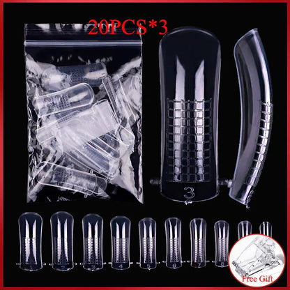 60Pcs/Bag Nail Forms For Nail Extension Half/Full Cover Nail Tips For Quick Building UV Gel Long Coffin False Tips Nail Forms
