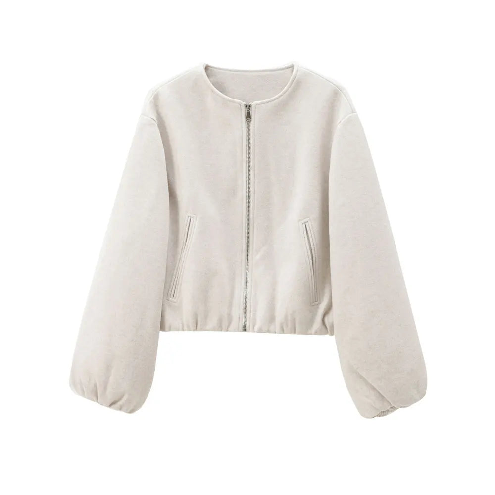 Oversized Soft Bomber Jacket for Women, Long Sleeve Coat, Front Zipper, Female Outerwear, Chic Tops, Fashion
