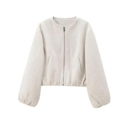 Oversized Soft Bomber Jacket for Women, Long Sleeve Coat, Front Zipper, Female Outerwear, Chic Tops, Fashion