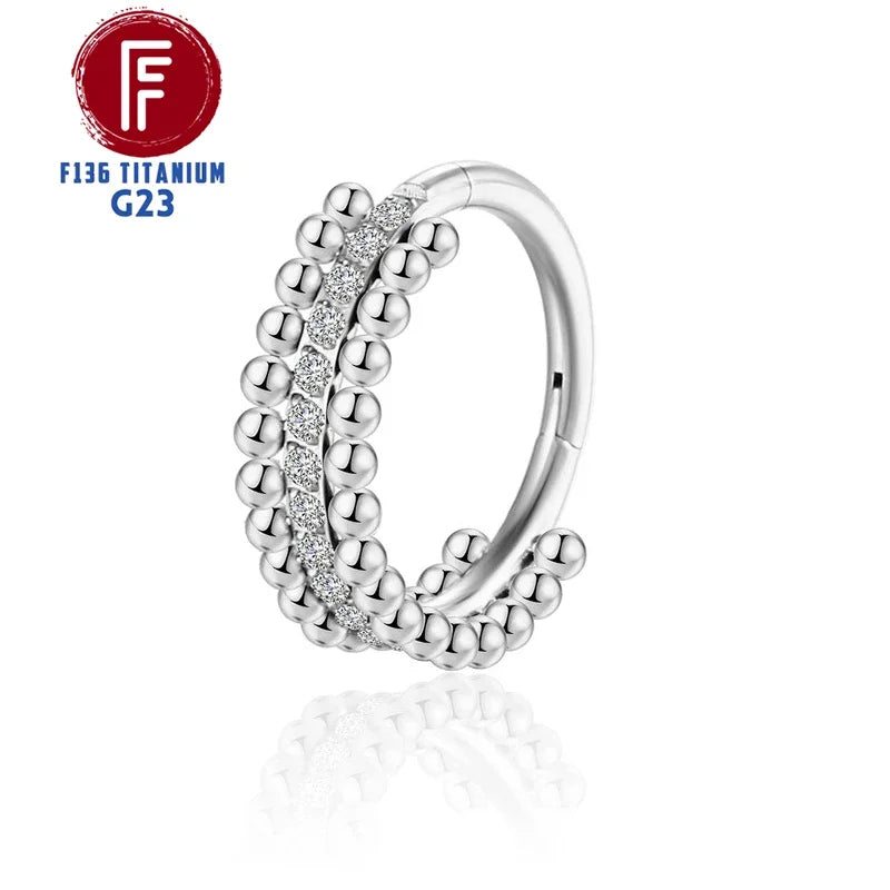 G23 Titanium Daith Cartilage Earrings 16G Helix Nose Septum Piercing Conch Hinged Clicker Body Jewelry Ear Ring Zircon Wholesale