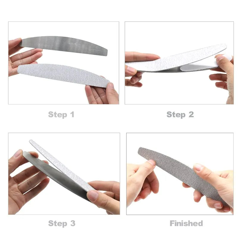 100 Pcs/Lot Replacement Nail Files 80/100/180/240 Grit Half Moon Grey Sandpaper Pads With Metal Handle Removable Durable Files