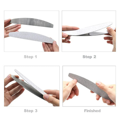 100 Pcs/Lot Replacement Nail Files 80/100/180/240 Grit Half Moon Grey Sandpaper Pads With Metal Handle Removable Durable Files