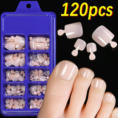 100/120pcs False Toenails French Short Square Full Cover Fake Toe Nails Acrylic Pink Clear White Press on Toenails For Women