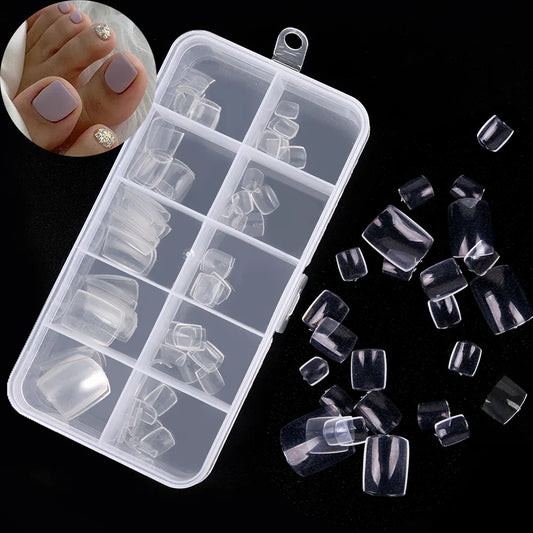 100pcs False Toe Nails Tips Full Cover Press on Toe Foot Nails Tips Artificial Acrylic Nail Capsules False Nail Manicure Tools