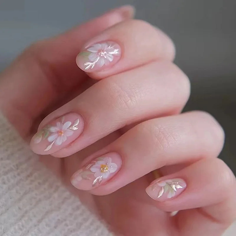24Pcs Solid Nude Color Fake Nails with Jelly Glue Short Almond Press on False Nails Wearable Oval Finished Full Cover Nail Tips