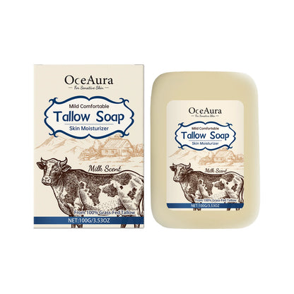 OceAura Grass Fed Beef Tallow Soap Professional Skin Cleaning Oil Control Smooth Skin Moisturizer Natural Organic Body Soap Bar