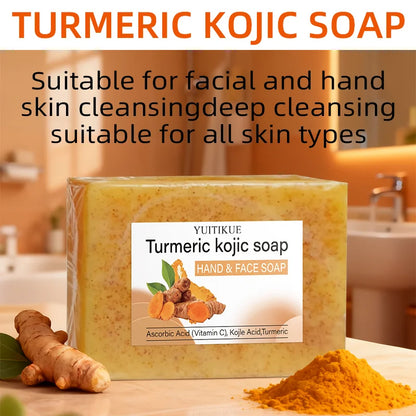 YUITIKUE Turmeric Kojic Soap 100g - Natural Vitamin C Formula, Brightens & Moisturizes, Deep Cleansing, for Face & Hands