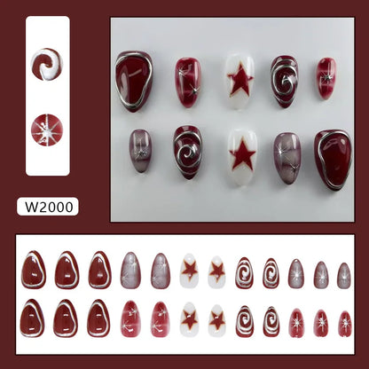 24pcs White Flower Fake Nail Tips Ins Yellow Pink Blush False Nails Wearable Full Cover European Almond Shaped Press on Nails