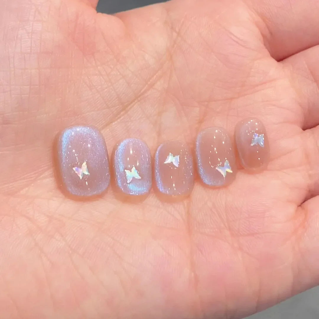 10Pcs Short Handmade Light Green Press On Nails Cat Eyes Pure Ballerina Decoration Wearable False Nails Full Cover Nail Tips Art