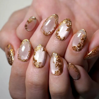 24pcs/Box Long Coffin False Nails Art Rose with Glue Wearable Nude Pink White Color Jelly Nails Tips Full Cover Press on Nails