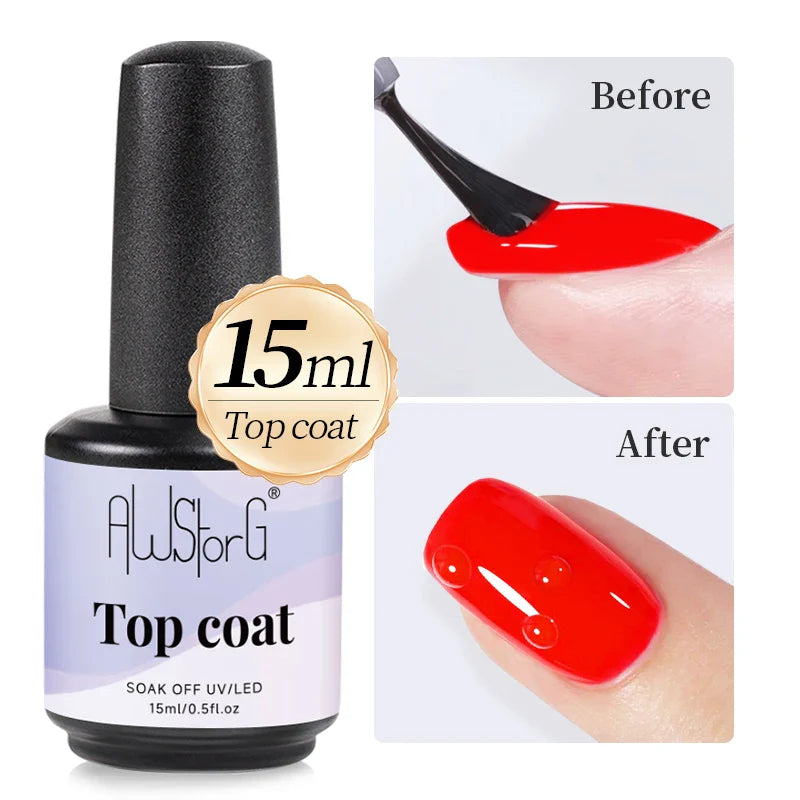 AWStorG15ml 2 IN 1 Crystal Top Coat Transparent Soak Off UV LED Nails Art Manicure Gel Nail Polish Varnishes Primer Function Gel