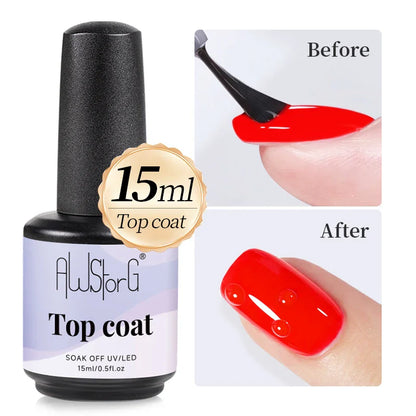 AWStorG15ml 2 IN 1 Crystal Top Coat Transparent Soak Off UV LED Nails Art Manicure Gel Nail Polish Varnishes Primer Function Gel