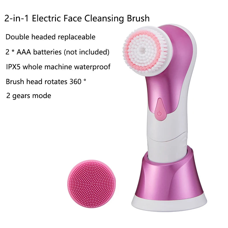 Double Headed Electric Facial Cleaning Brush for Pore Cleaning and Exfoliation IPX5 Waterproof 360 ° Rotation Face Clean Brush