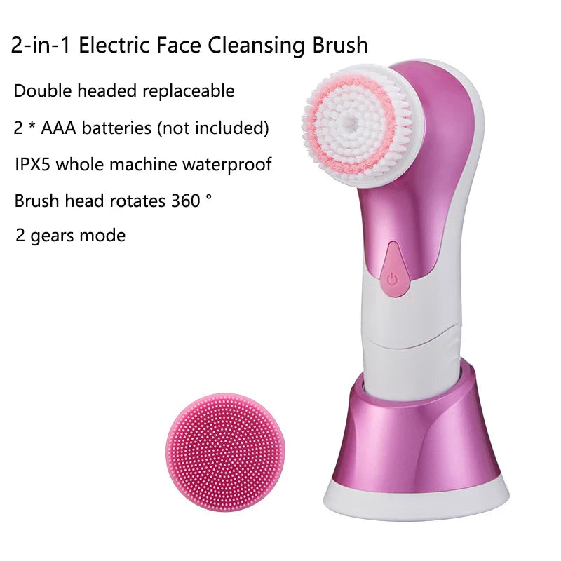 Double Headed Electric Facial Cleaning Brush for Pore Cleaning and Exfoliation IPX5 Waterproof 360 ° Rotation Face Clean Brush