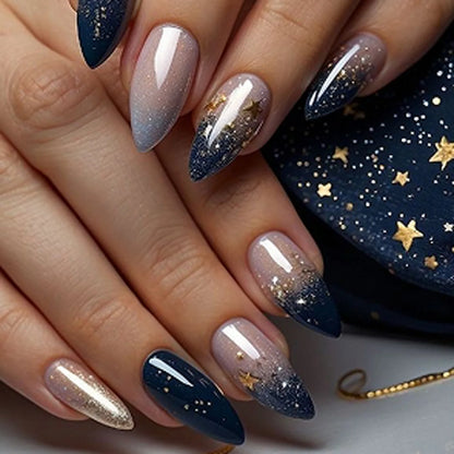 24Pcs Simple Glitter Almond False Nails with Glue Ballerina Nail Design Sweet Cool French Detachable Press on Nail Manicure Tips