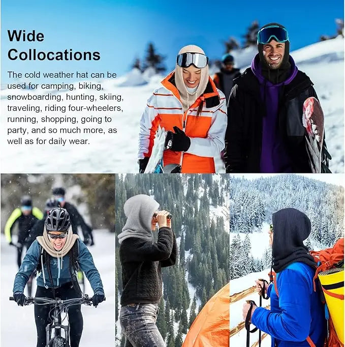 Knitted Hooded Scarf Hat Knit Balaclava Korean Outdoor Style Warm hooded scarf with adjustable drawstring