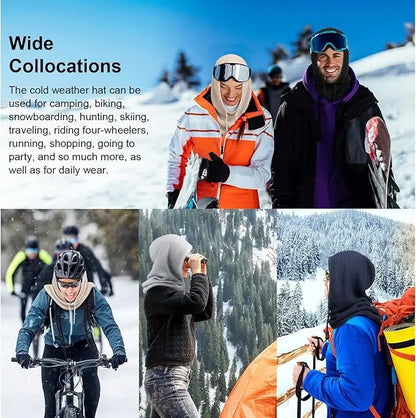 Knitted Hooded Scarf Hat Knit Balaclava Korean Outdoor Style Warm hooded scarf with adjustable drawstring