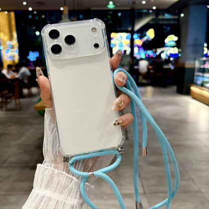 Shockproof Clear Soft Bumper Case For iPhone 17 16 15 14 Pro Max Plus Crossbody Lanyard Necklace Strap Cord Nylon Rope Cover