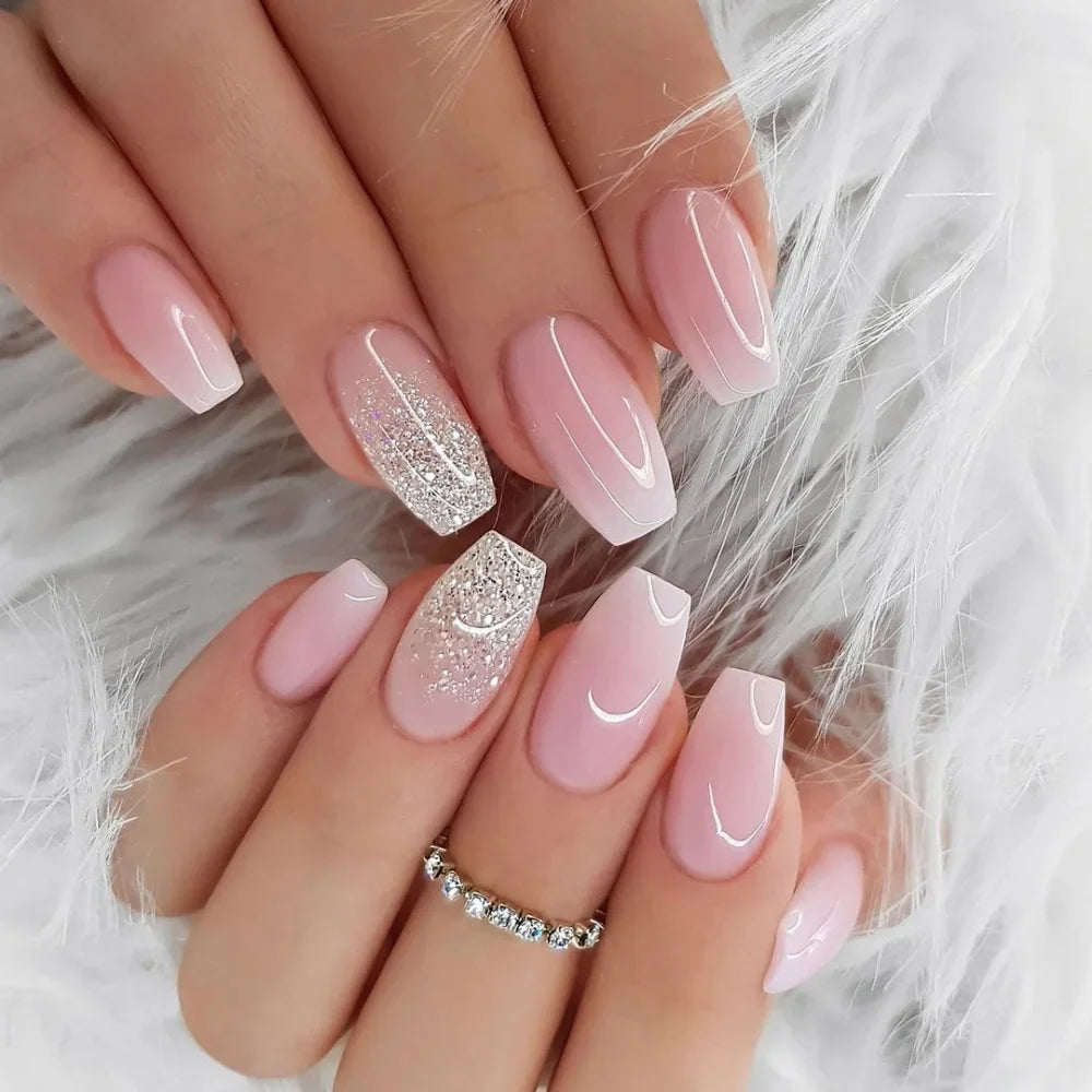 24pcs Press on Nails Flower Design Mid-length Ballet False Nail Fashion Brown Full Cover Manicure Tips Datachable Fake Nails Set