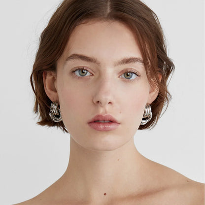 Trendy Stainless Steel Multilayer Circle Twist Knot Earrings for Women Texture Mixed Color Gold Plated Statement Earring Bijoux