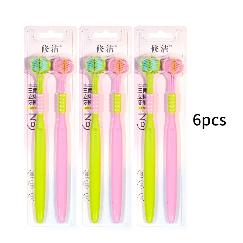 2/4/6pcs Adult Toothbrushes 3 Sided Soft Bristles Tongue Scraper Deep Cleaning Health Oral Care Family Couple Travel Tooth Brush