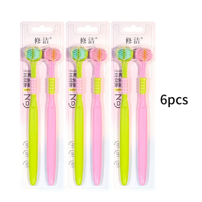 2/4/6pcs Adult Toothbrushes 3 Sided Soft Bristles Tongue Scraper Deep Cleaning Health Oral Care Family Couple Travel Tooth Brush