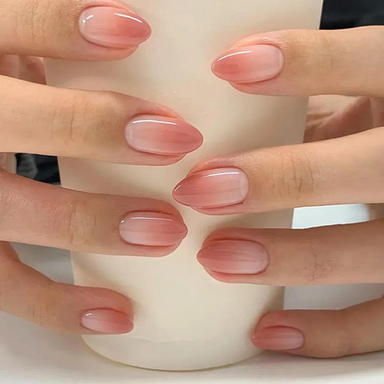 24pcs/Box Long Coffin False Nails Art Rose with Glue Wearable Nude Pink White Color Jelly Nails Tips Full Cover Press on Nails