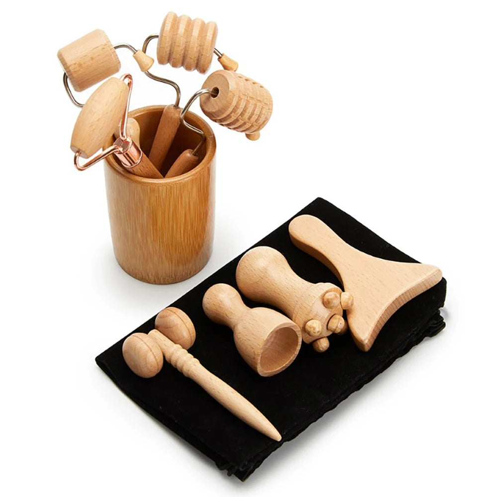 Face Massage Roller Wooden Facial Maderotherapy Lifting Wood Therapy Massage Kit Anti-Cellulite Facial Lifting Wrinkle Remover