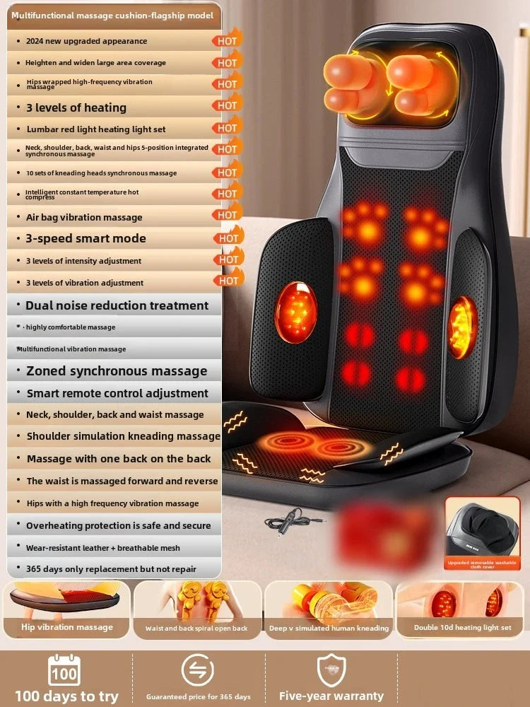 Massage Seat Cushion with Heat Full Body Vibration Warmer Back Massager for Chair Pad Kneading Christmas Gifts for Women Men Hom