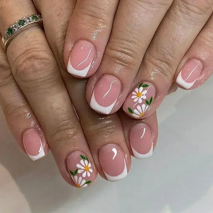 24pcs Short Square Amber Flower Fake Nail with Glue Wearable Autumn Designs Press on Nails Full Cover  Acrylic False Nails Tips