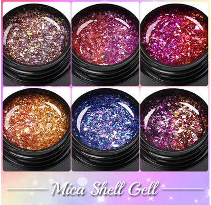 BOZLIN 5ml Sparkling Chameleon Mica Shell Gel Polish Colorful Sequins Manicure Semi Permanent Soak Off Nail Art Gel Varnish