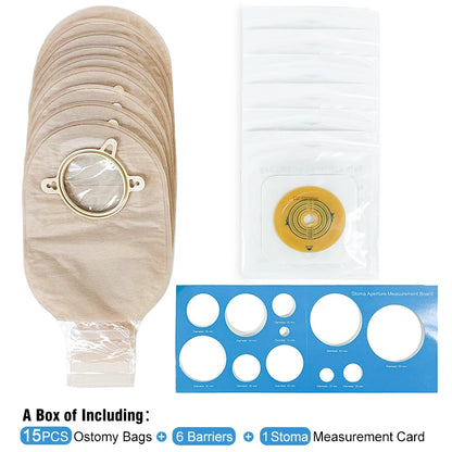 10barriers or 15bags+6barrier Ostomy Supplies Colostomy Bags Two Piece Drainable Pouches with hoop and look Ileostomy Stoma Care