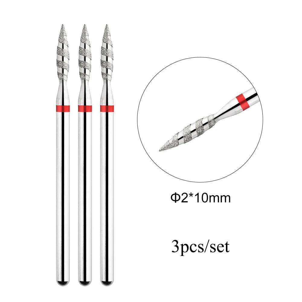 TP 3pcs/set Flame Diamond Nail Drill Bits 3/32'' Russian Electric File Bits Milling Cutter for Manicure Cuticle Remove Nail Tool