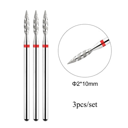 TP 3pcs/set Flame Diamond Nail Drill Bits 3/32'' Russian Electric File Bits Milling Cutter for Manicure Cuticle Remove Nail Tool