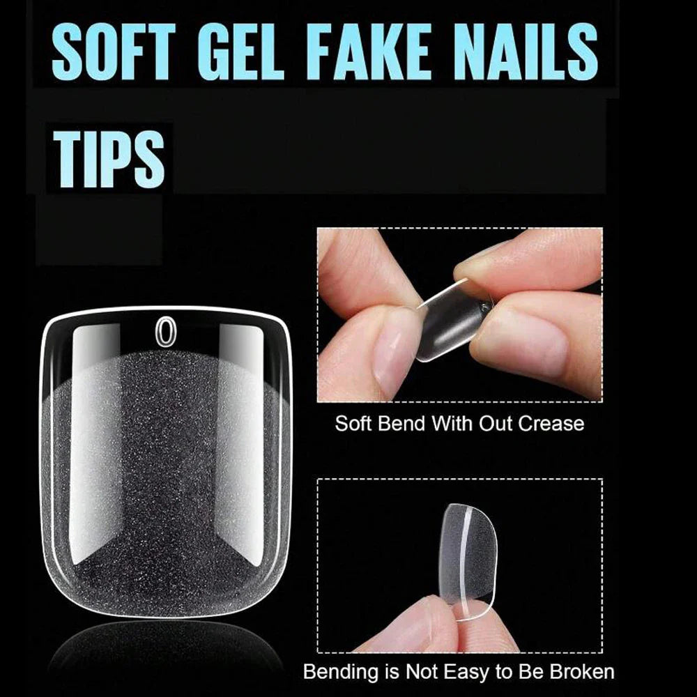 120PC Extra Short Square Nail Tips Soft Gel Full Cover Half Matte False Nails Clear Pre-Shaped Press On Nails Extension Tips 12S