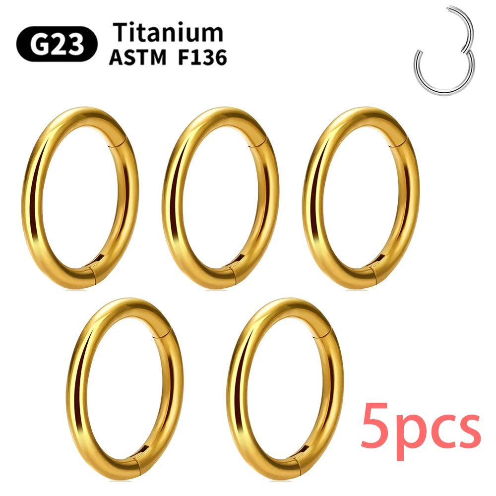 1/5Pcs Nose Rings G23 Titanium Lip Ring For Women And Men Piercing Jewelry Hoop Earrings Mixed Color Body Clips Hinged