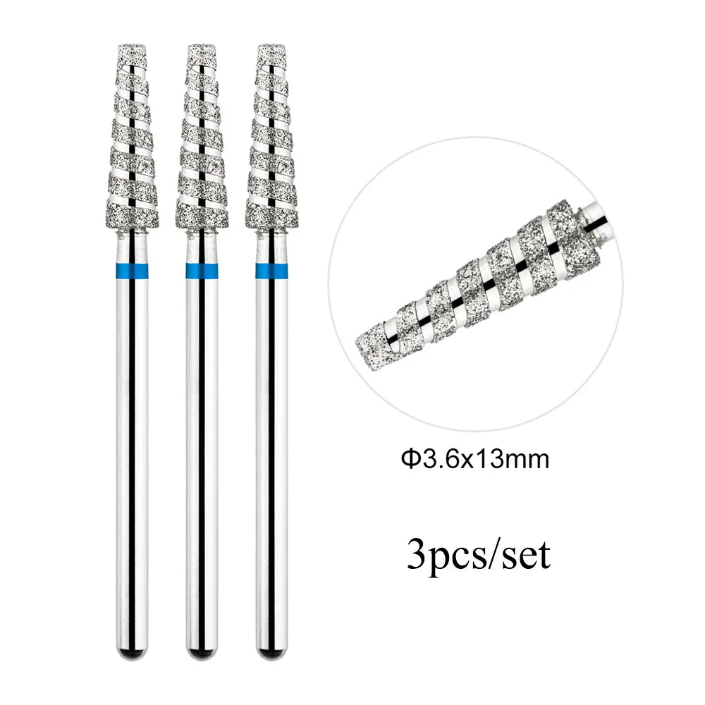 TP 3pcs/set Flame Diamond Nail Drill Bits 3/32'' Russian Electric File Bits Milling Cutter for Manicure Cuticle Remove Nail Tool