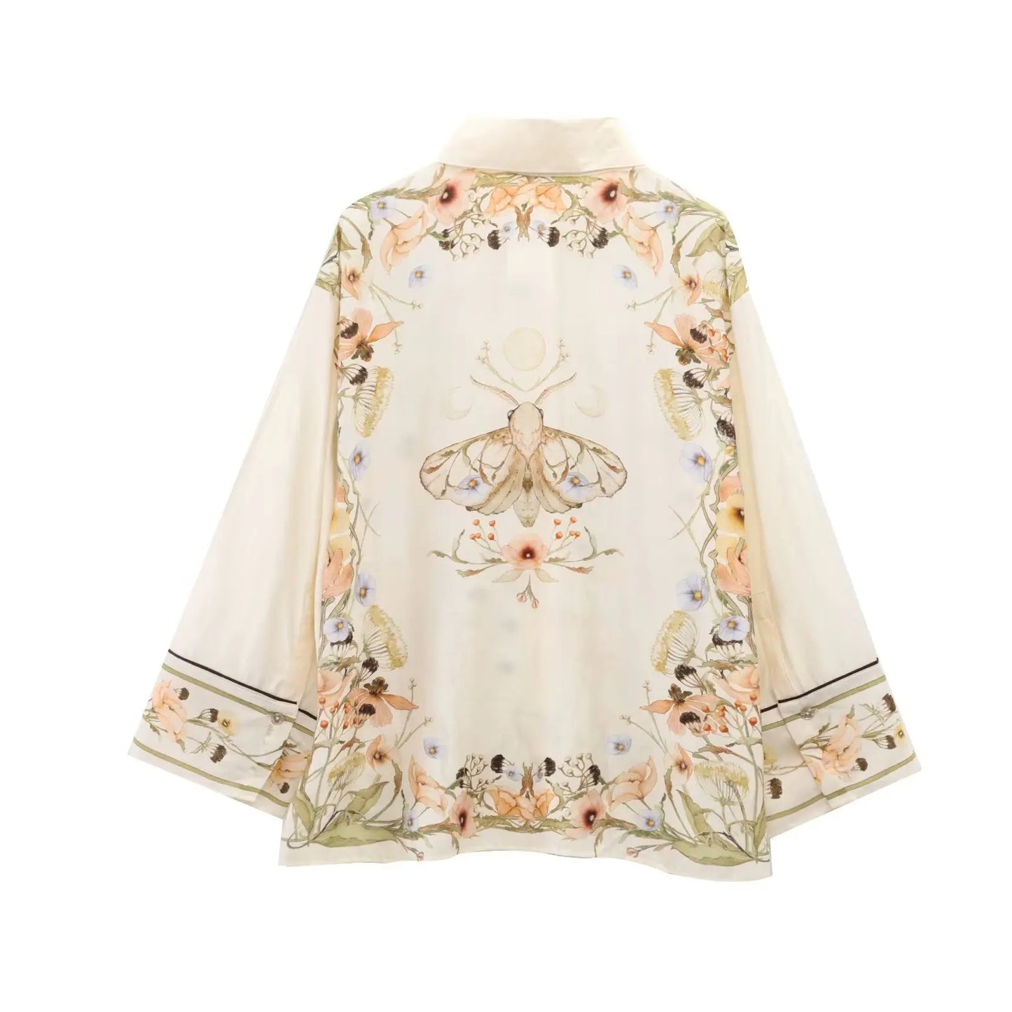 TRAF&Women 2025 Summer New Product Fashion Positioning Printed Long sleeved Shirt+Casual Elastic Waist Pants Set Blouses Mujer