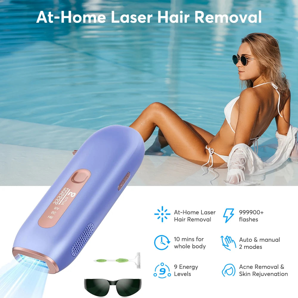 Laser Hair Removal 999999+ Flashes IPL Device with Long-Lasting in Hair Reduction for Body&Face Safe at-home Results in 4 Weeks