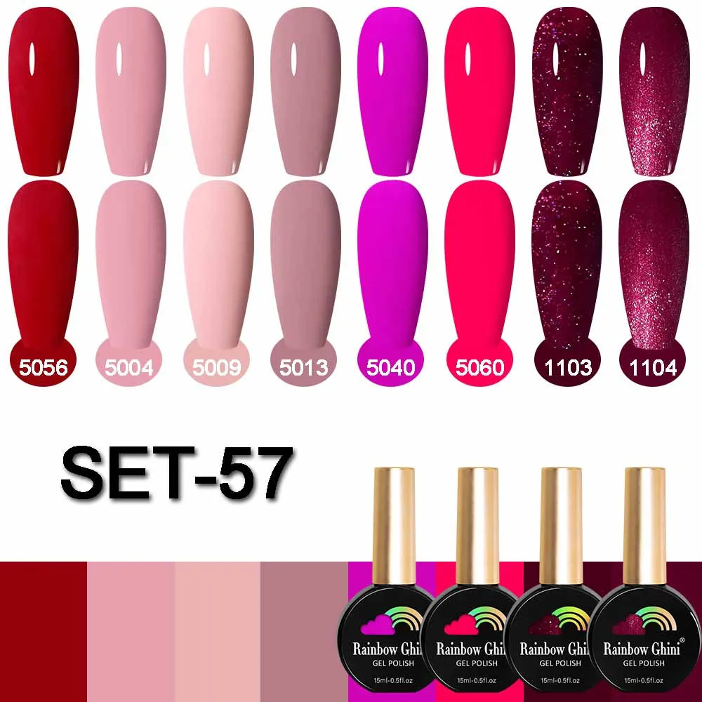 Rainbow Ghini 15ML 8Pcs/Set Nude Glitter Gel Nail Polish HEMA TPO FREE Colorful Nail UV LED Hybrid Gel Varnish All For Manicure