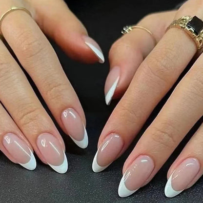 24PCS- white almond fake nails, red love pattern decoration, exquisite elegance, fashion generous, suitable for dating, dinner,