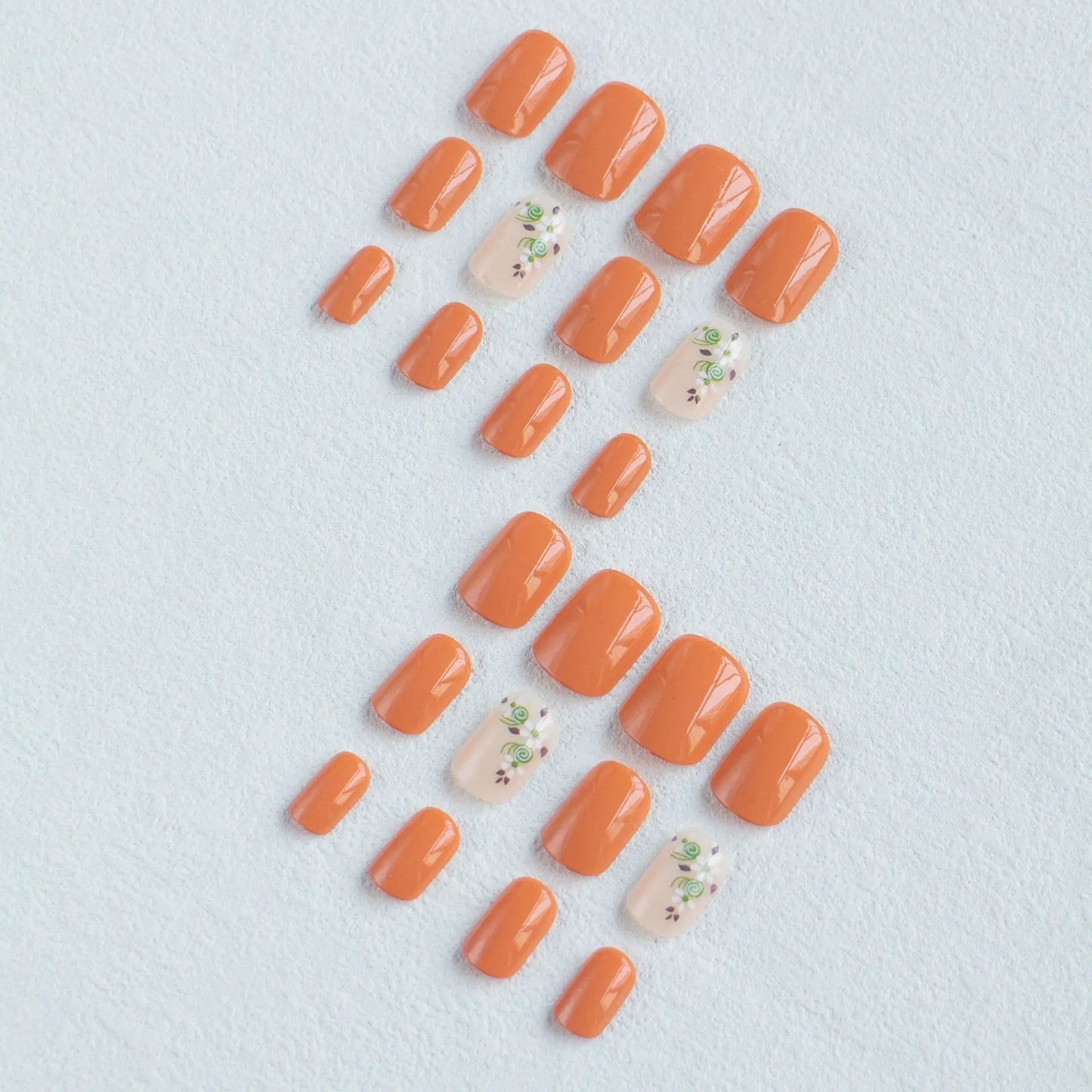 24pcs Short Square Amber Flower Fake Nail with Glue Wearable Autumn Designs Press on Nails Full Cover  Acrylic False Nails Tips